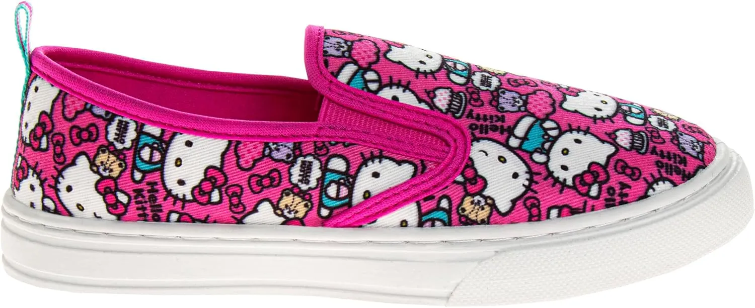 Sanrio Hello Kitty Low Top Sneakers - Casual Fashion Laceless Slip on Canvas Shoes (Size 11-4 Little Kid/Big Kid, Size 5-8 Adults)