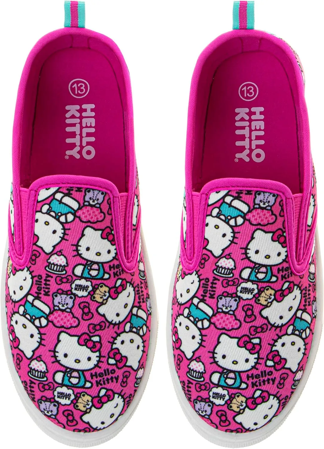 Sanrio Hello Kitty Low Top Sneakers - Casual Fashion Laceless Slip on Canvas Shoes (Size 11-4 Little Kid/Big Kid, Size 5-8 Adults)