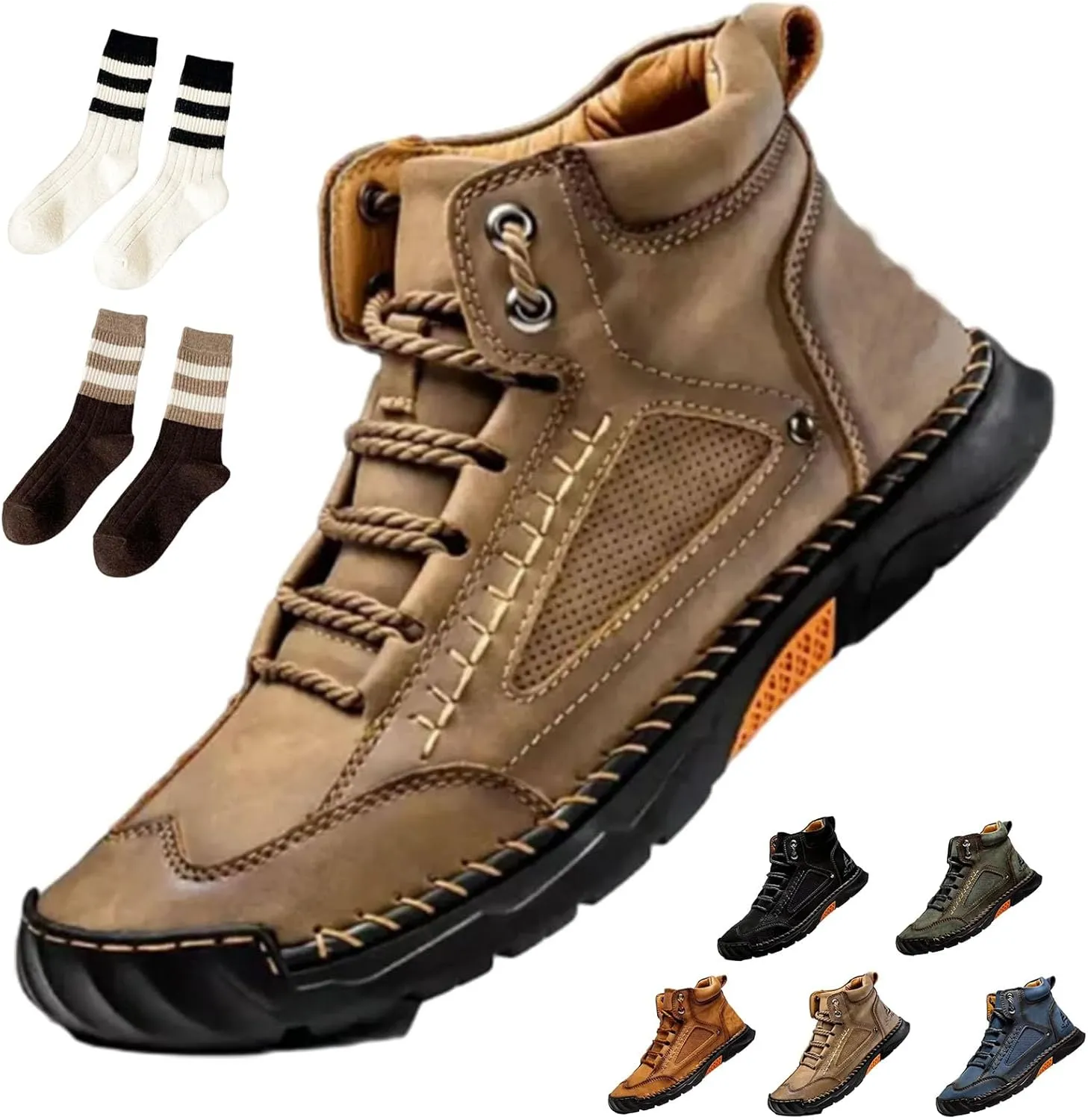 Sawbehind Mens Boots, Sawbehind Men's Comfortable Handmade Leather Boots, Waterproof, Non-slip, Arch Support
