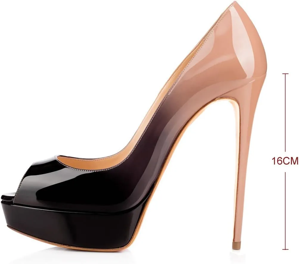 sexytag Women's Platform Heels Peep Toe Pumps Slip On High Stiletto Heels