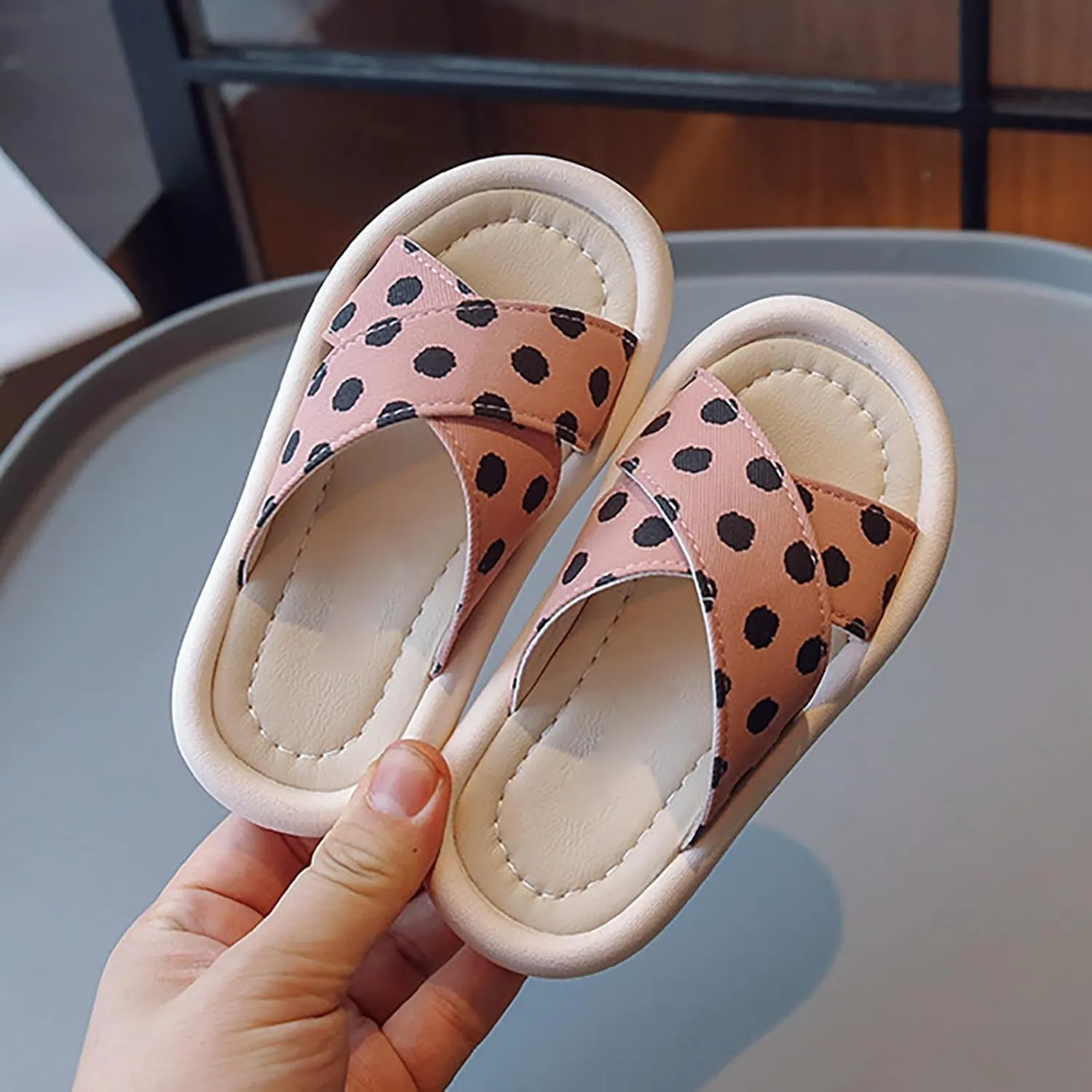 sfdgfhyf Toddler Girls Comfortable Foot Warmer Children Girls Sandals Polka Dot Rubber Soft Bottom Casual Open Toe Shoes