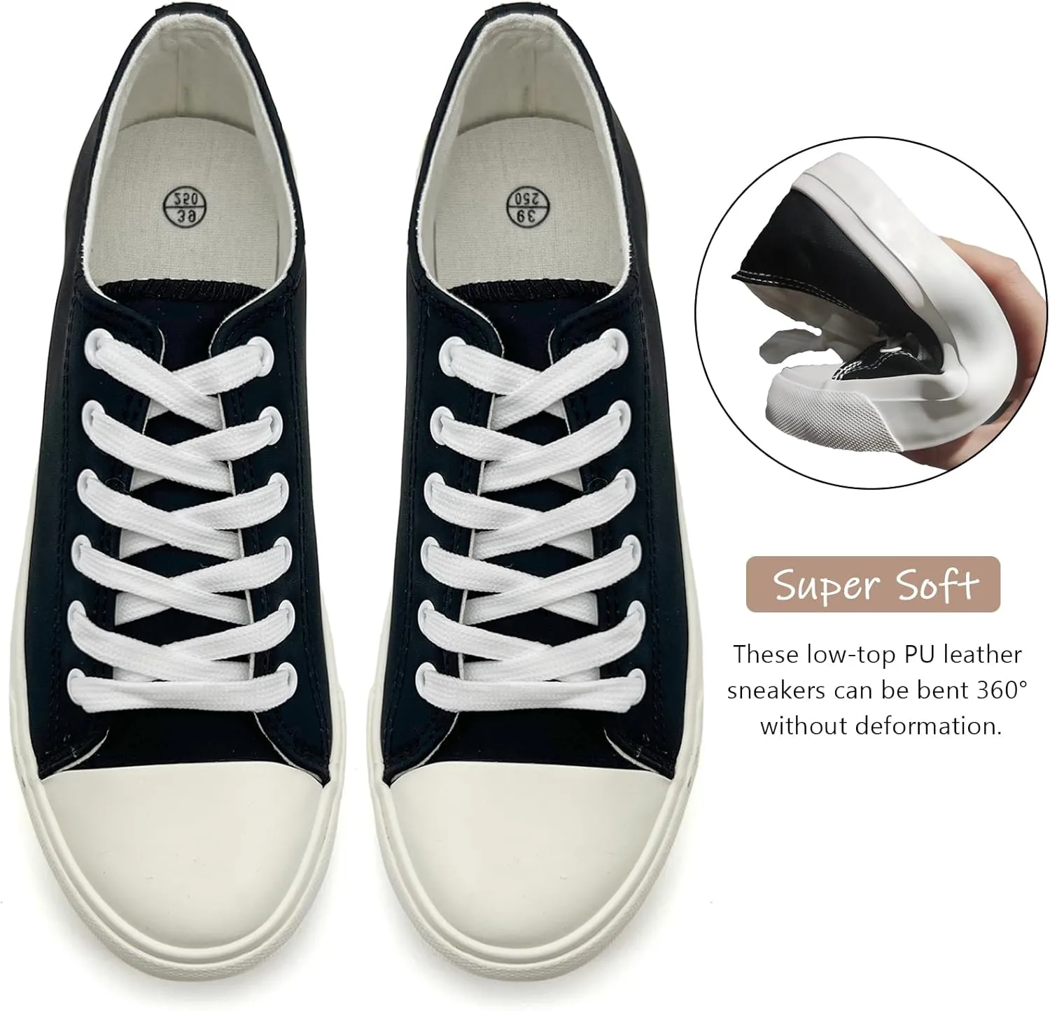 sharllen Women's Fashion PU Leather Sneakers Men's Classic Lace up Casual Walking Running Shoes Comfortable Black White Tennis Shoes