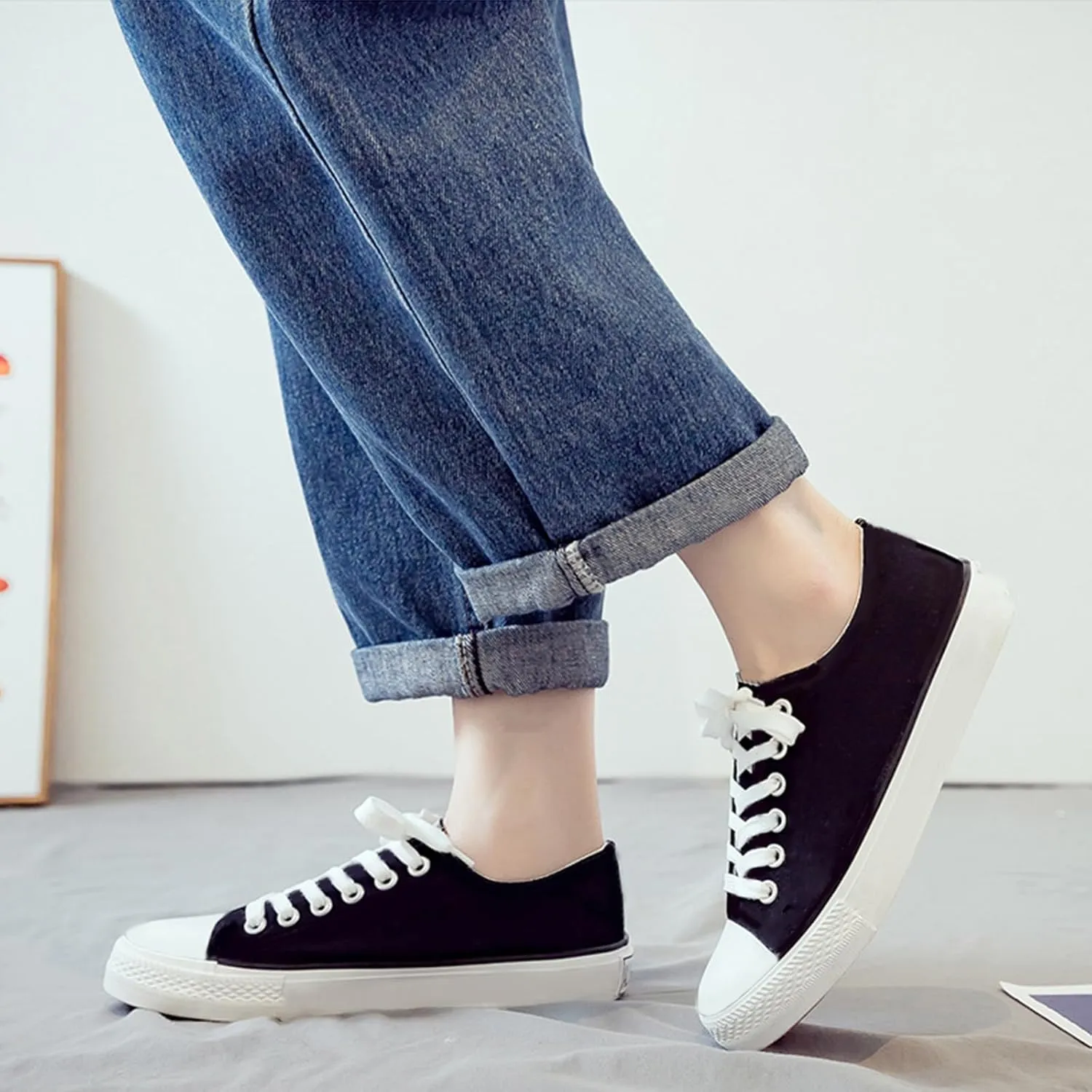 sharllen Women's Fashion PU Leather Sneakers Men's Classic Lace up Casual Walking Running Shoes Comfortable Black White Tennis Shoes