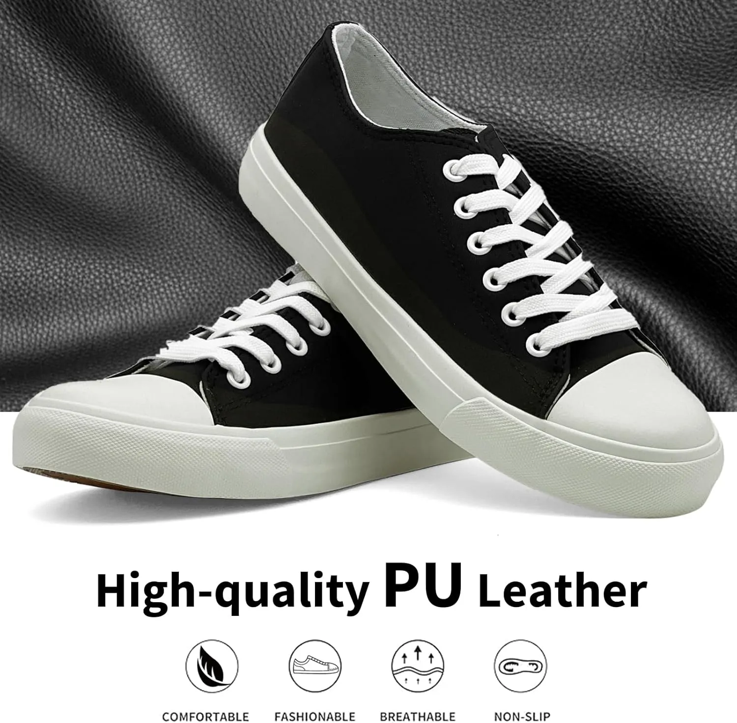 sharllen Women's Fashion PU Leather Sneakers Men's Classic Lace up Casual Walking Running Shoes Comfortable Black White Tennis Shoes