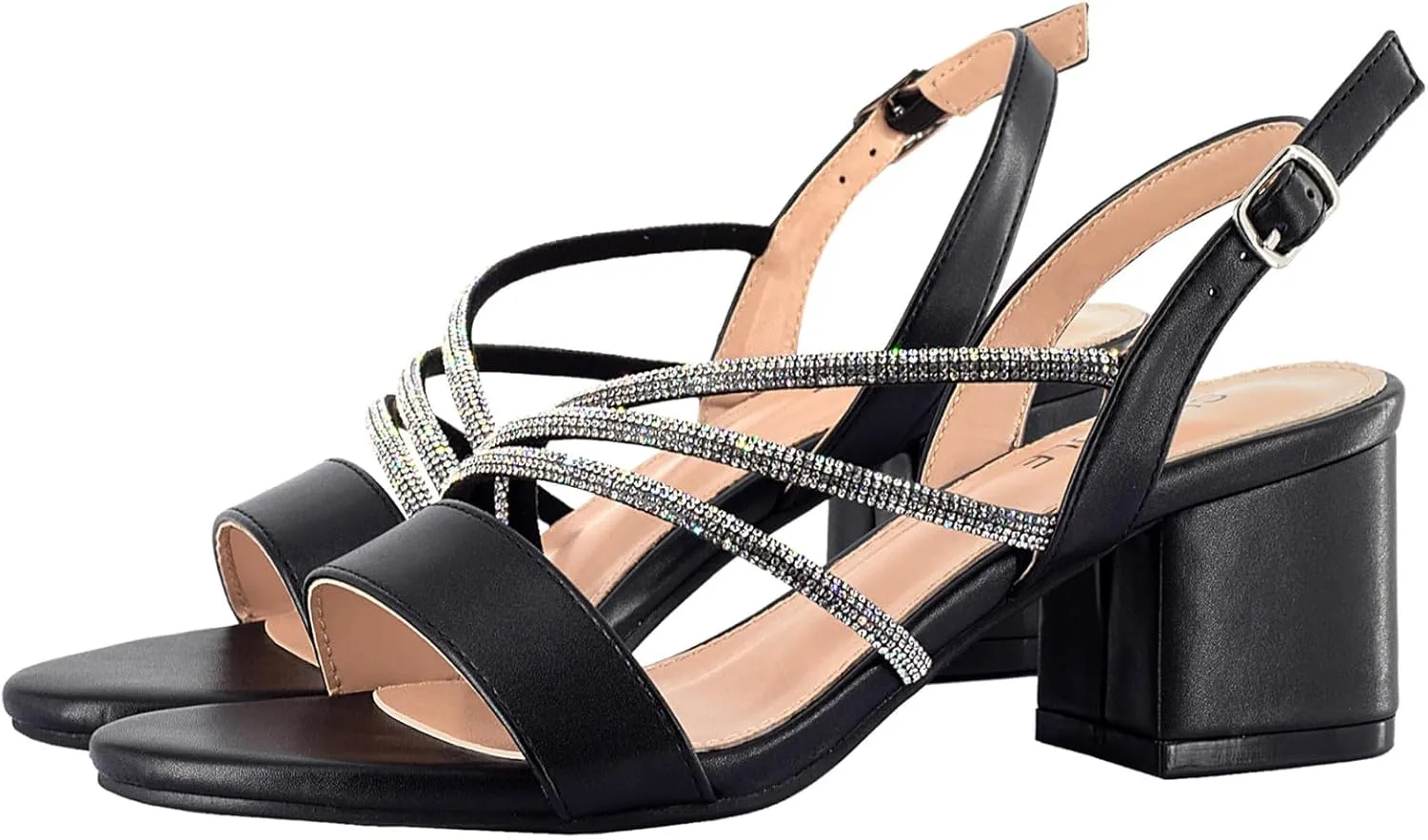 SheSole Women's Chunky Block Heels Strappy Rhinestone Sandals Wedding Formal Prom Party Dress Shoes