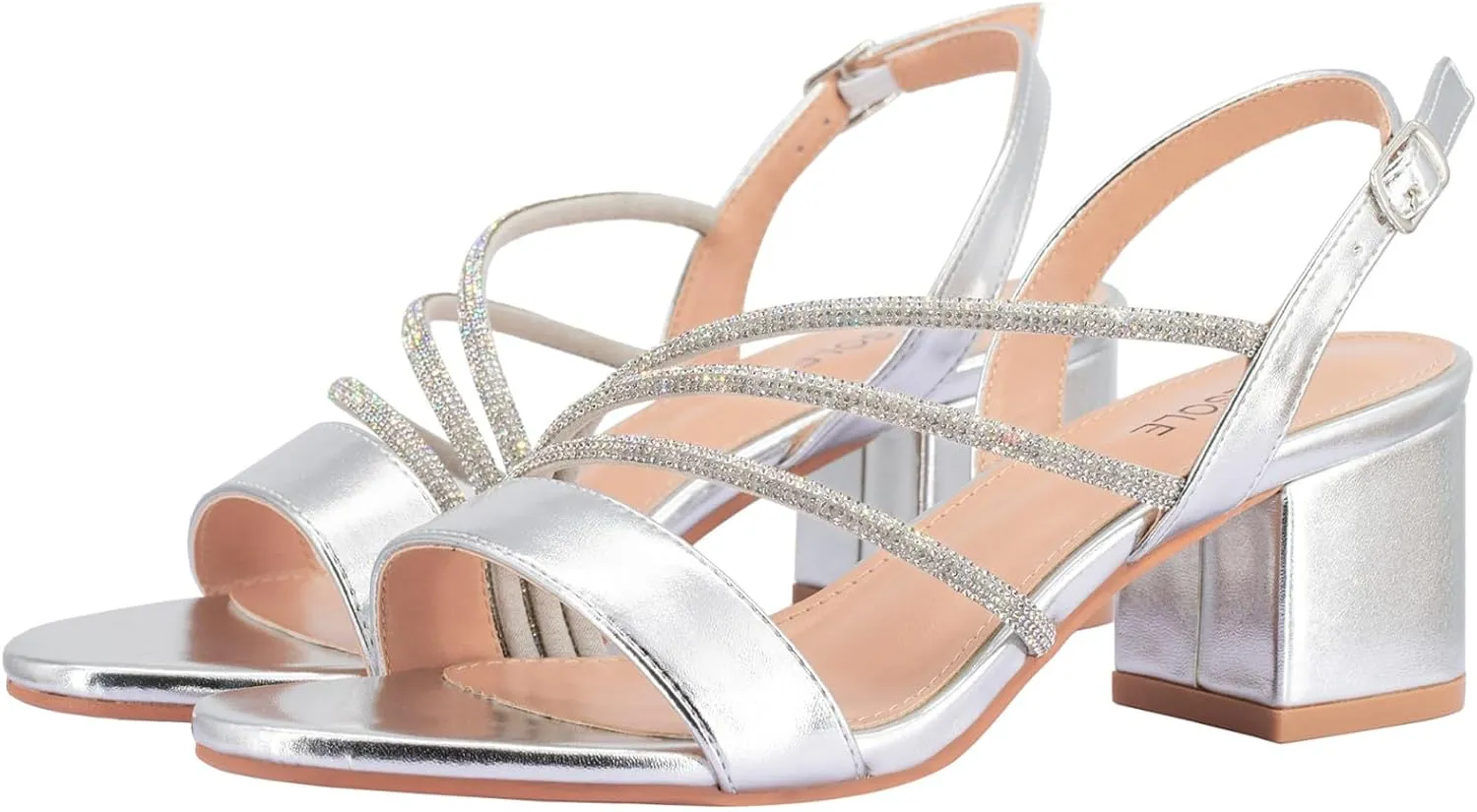 SheSole Women's Chunky Block Heels Strappy Rhinestone Sandals Wedding Formal Prom Party Dress Shoes