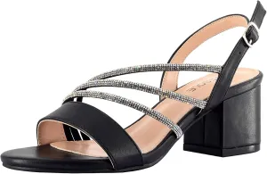 SheSole Women's Chunky Block Heels Strappy Rhinestone Sandals Wedding Formal Prom Party Dress Shoes