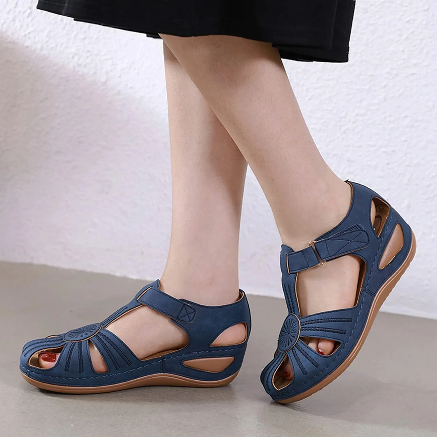 SHIBEVER Women's Wedge Sandals Summer: Closed Toe Sandals for Women Platform Dressy Wedge Size 5-11