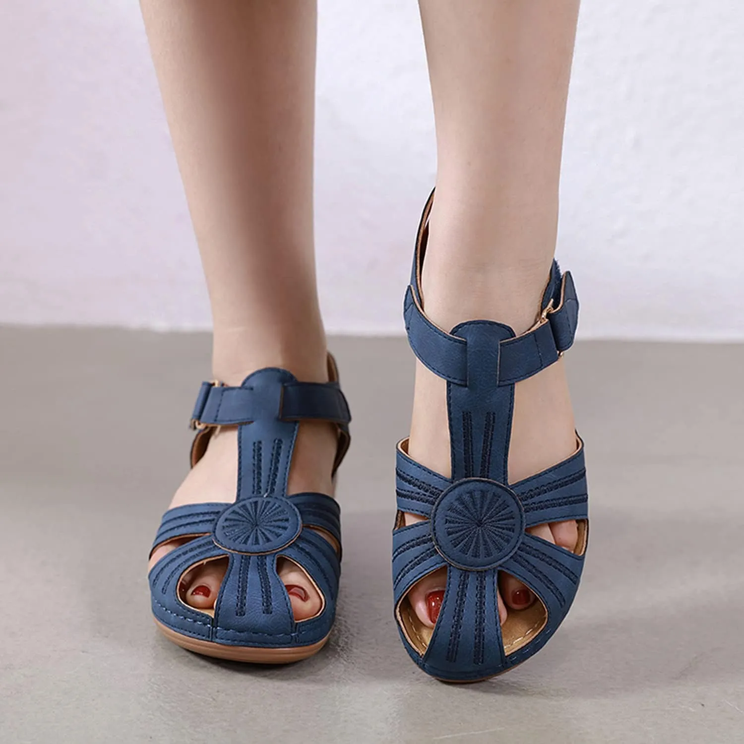 SHIBEVER Women's Wedge Sandals Summer: Closed Toe Sandals for Women Platform Dressy Wedge Size 5-11
