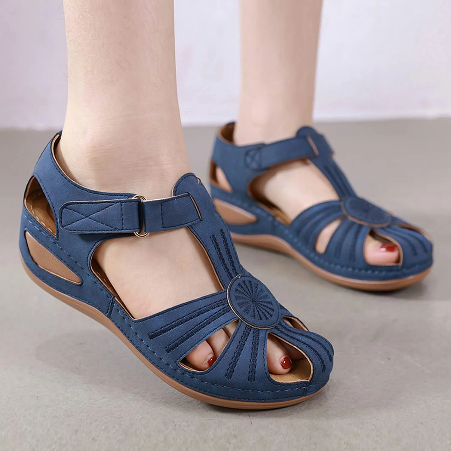 SHIBEVER Women's Wedge Sandals Summer: Closed Toe Sandals for Women Platform Dressy Wedge Size 5-11