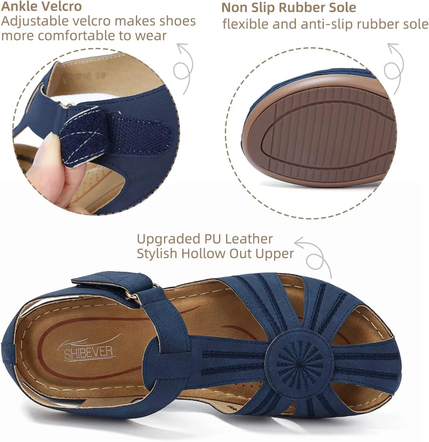 SHIBEVER Women's Wedge Sandals Summer: Closed Toe Sandals for Women Platform Dressy Wedge Size 5-11