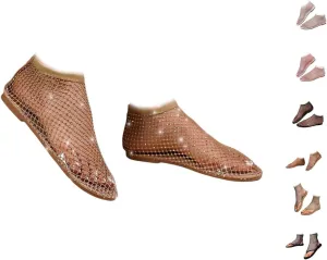 Shiny Gem Mesh Flats for Women, Sandals Dressy Summer Slip On Shoes, Sexy Cutout Sparkly Casual Wedding Dress Flats