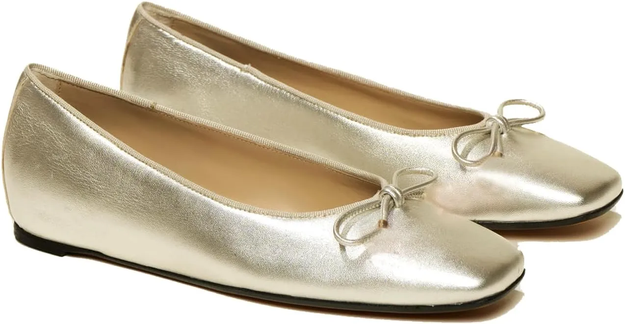 SHODENSE Women Flats Shoes Bow Square Closed Toe Ballet Flats Slip On Metallic Flat Shoe Matte Patent Leather Snakeskin Low Hidden Wedge Heel Office Work Shoes Driving Flats Church Club Fall 4-11 M US