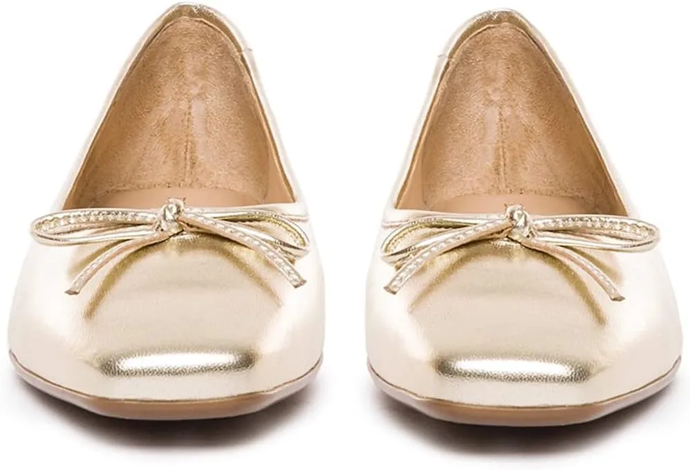 SHODENSE Women Flats Shoes Bow Square Closed Toe Ballet Flats Slip On Metallic Flat Shoe Matte Patent Leather Snakeskin Low Hidden Wedge Heel Office Work Shoes Driving Flats Church Club Fall 4-11 M US