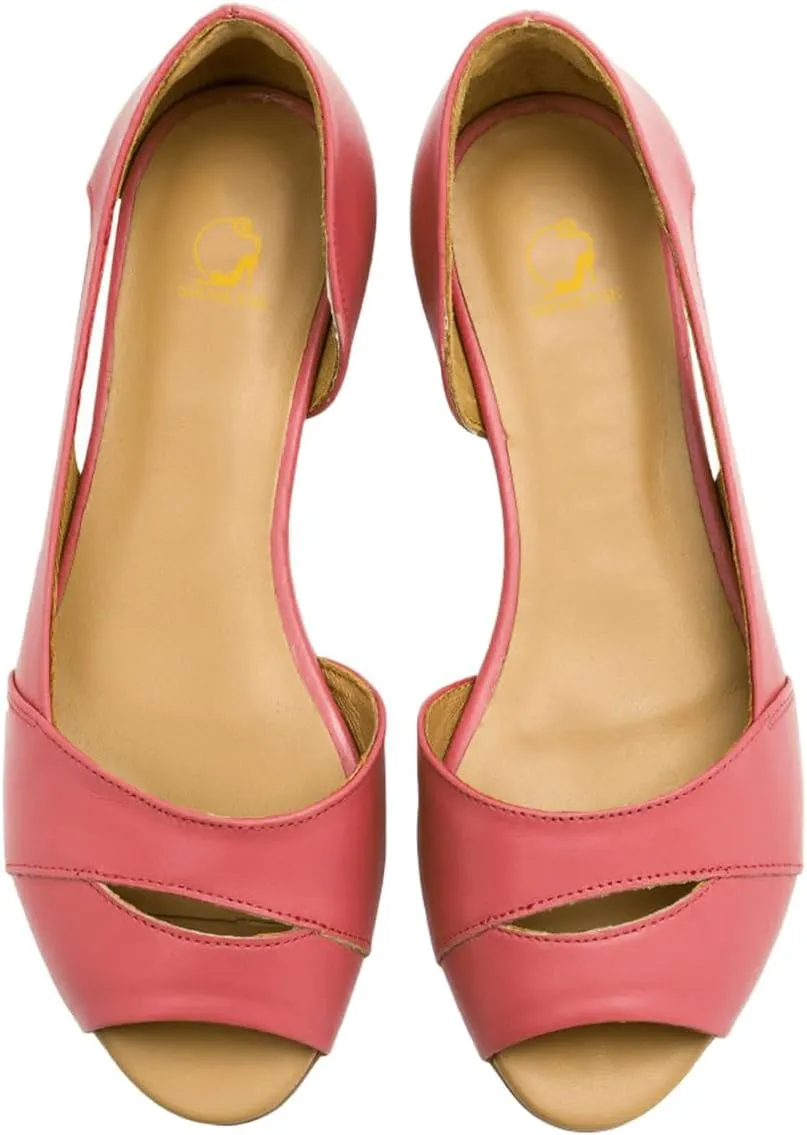 SHODENSE Women Open Peep Toe Flat Shoes Slip On Cutout Flat Sandals Round Toe Matte Leather Ballet Flats Office Work Comfort Flat Heel Summer Shoes for Ladies Girls Casual Driver Flats Club 4-11 M US