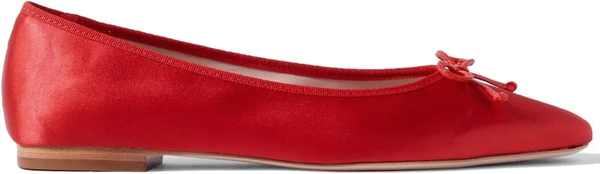 SHODENSE Women Satin Flats Shoes Bow Square Closed Toe Slip On Ballet Flats Slip On Comfortable Flat Heel Office Work Shoes Girls Driving Flats Club Church Spring Fall Dance Dress Flats 4-11 M US