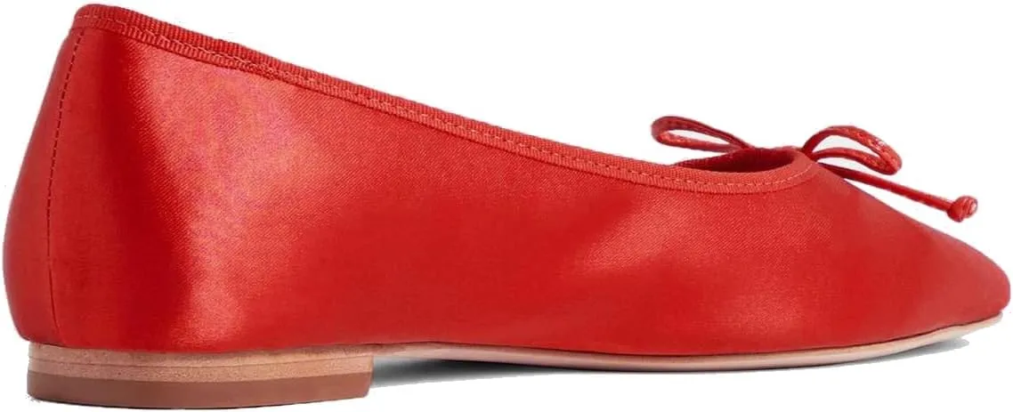 SHODENSE Women Satin Flats Shoes Bow Square Closed Toe Slip On Ballet Flats Slip On Comfortable Flat Heel Office Work Shoes Girls Driving Flats Club Church Spring Fall Dance Dress Flats 4-11 M US