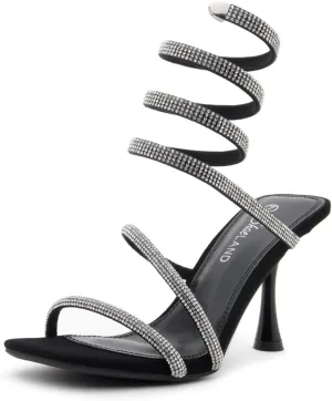 Shoe Land Charming2 Women's Rhinestone Heels, Square Open Toe High Stilettos with Spiral Ankle Wrap Strap – Coil Spiral High Heeled Crystal Dress Sandals for Party
