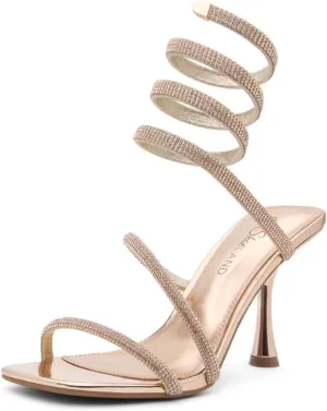 Shoe Land Charming2 Women's Rhinestone Heels, Square Open Toe High Stilettos with Spiral Ankle Wrap Strap – Coil Spiral High Heeled Crystal Dress Sandals for Party