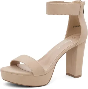 Shoe Land SL-Cutesy Women's Platform Heels Chunky Block High Heeled Sandals Open Toe Ankle Strappy High Heels Black Red Chunky Platform Heels for Prom Wedding Party
