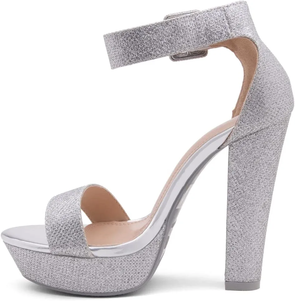 Shoe Land SL-Cutesy Women's Platform Heels Chunky Block High Heeled Sandals Open Toe Ankle Strappy High Heels Black Red Chunky Platform Heels for Prom Wedding Party