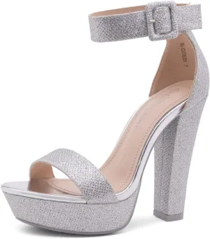 Shoe Land SL-Cutesy Women's Platform Heels Chunky Block High Heeled Sandals Open Toe Ankle Strappy High Heels Black Red Chunky Platform Heels for Prom Wedding Party