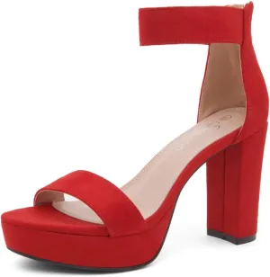 Shoe Land SL-Cutesy Women's Platform Heels Chunky Block High Heeled Sandals Open Toe Ankle Strappy High Heels Black Red Chunky Platform Heels for Prom Wedding Party