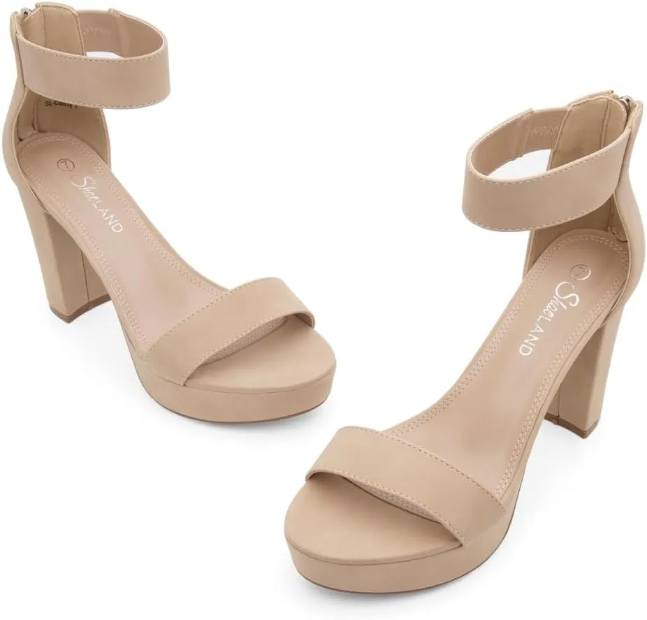 Shoe Land SL-Cutesy Women's Platform Heels Chunky Block High Heeled Sandals Open Toe Ankle Strappy High Heels Black Red Chunky Platform Heels for Prom Wedding Party