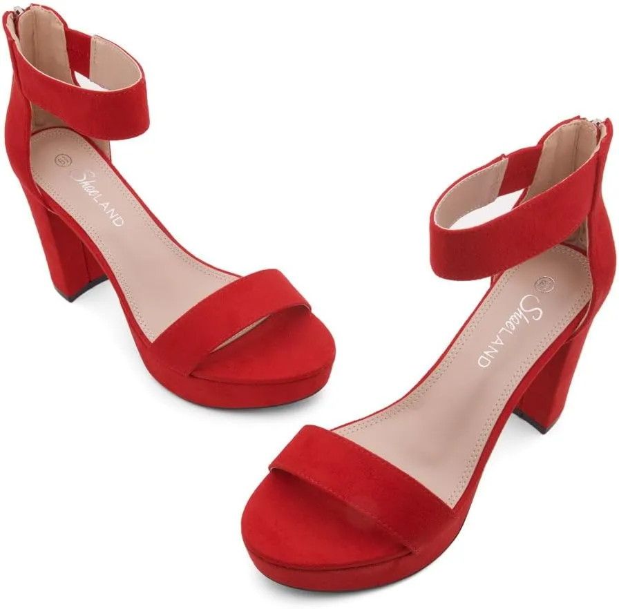 Shoe Land SL-Cutesy Women's Platform Heels Chunky Block High Heeled Sandals Open Toe Ankle Strappy High Heels Black Red Chunky Platform Heels for Prom Wedding Party