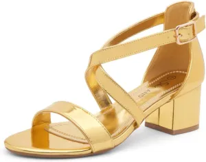 Shoe Land SL-LESSA Women's Low Heels Open Toe Dress Heeled Sandals Cross Ankle Strap Chunky Block Short Heel Pumps Shoes for Office Prom Wedding Party