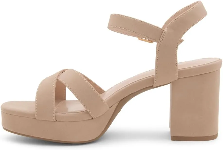 Shoe Land SL-Sabrina Women's Platform Heels, 3-Inch Chunky Block Heeled Sandals, Square Open Toe Ankle Strappy Dressy Heels for Prom, Wedding, Party, and Evening