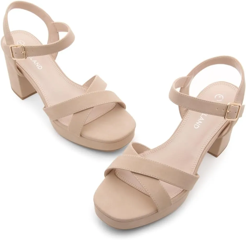 Shoe Land SL-Sabrina Women's Platform Heels, 3-Inch Chunky Block Heeled Sandals, Square Open Toe Ankle Strappy Dressy Heels for Prom, Wedding, Party, and Evening