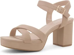 Shoe Land SL-Sabrina Women's Platform Heels, 3-Inch Chunky Block Heeled Sandals, Square Open Toe Ankle Strappy Dressy Heels for Prom, Wedding, Party, and Evening