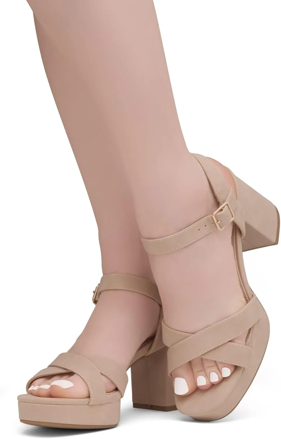 Shoe Land SL-Sabrina Women's Platform Heels, 3-Inch Chunky Block Heeled Sandals, Square Open Toe Ankle Strappy Dressy Heels for Prom, Wedding, Party, and Evening
