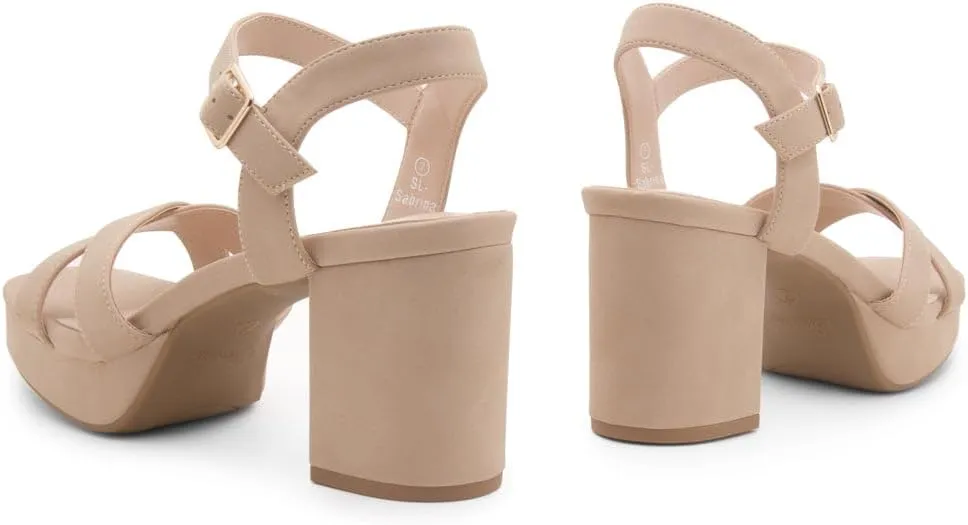 Shoe Land SL-Sabrina Women's Platform Heels, 3-Inch Chunky Block Heeled Sandals, Square Open Toe Ankle Strappy Dressy Heels for Prom, Wedding, Party, and Evening