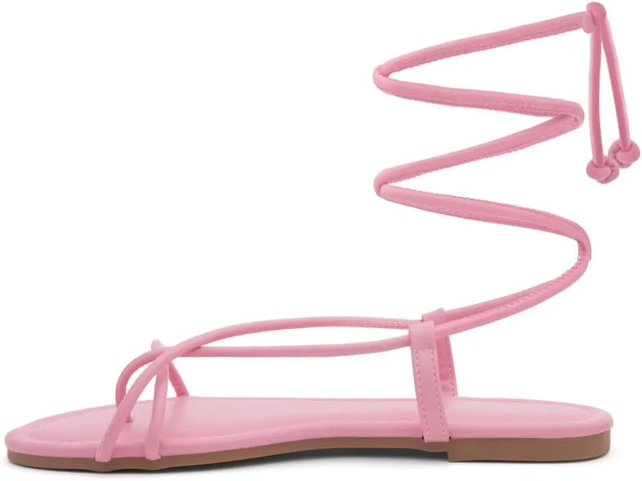 Shoe Land Women’s Flat Sandals – Comfortable Lace-Up Gladiator Sandals with Adjustable Ankle Wrap | Strappy Crisscross Open Toe Tie-Up Shoes for Summer, Beach & Travel