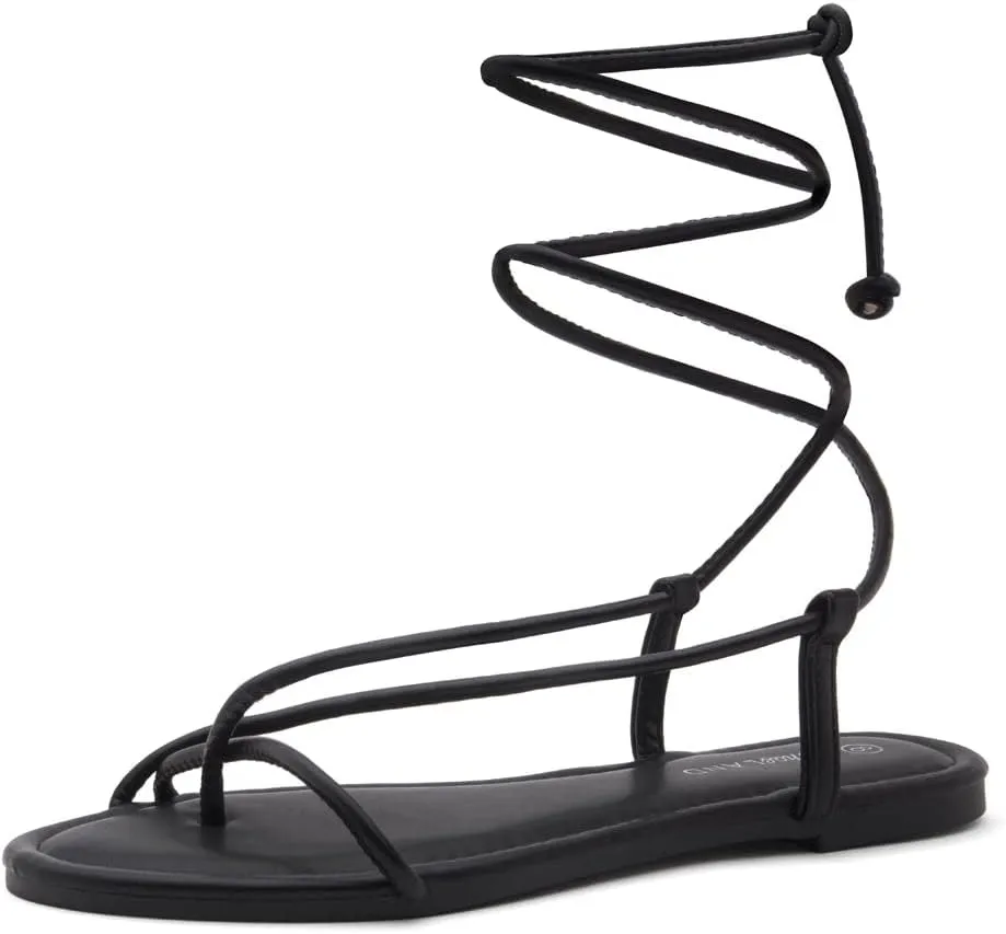 Shoe Land Women’s Flat Sandals – Comfortable Lace-Up Gladiator Sandals with Adjustable Ankle Wrap | Strappy Crisscross Open Toe Tie-Up Shoes for Summer, Beach & Travel