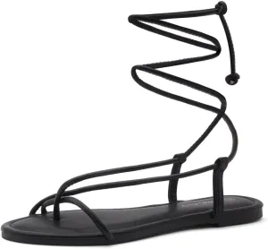 Shoe Land Women’s Flat Sandals – Comfortable Lace-Up Gladiator Sandals with Adjustable Ankle Wrap | Strappy Crisscross Open Toe Tie-Up Shoes for Summer, Beach & Travel