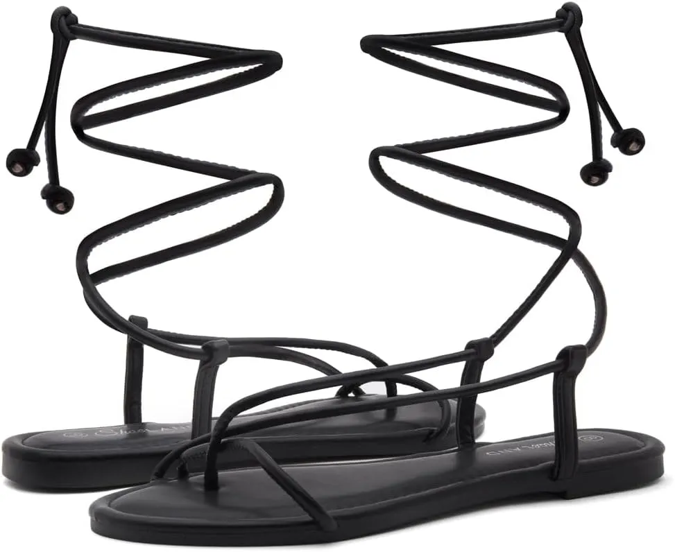 Shoe Land Women’s Flat Sandals – Comfortable Lace-Up Gladiator Sandals with Adjustable Ankle Wrap | Strappy Crisscross Open Toe Tie-Up Shoes for Summer, Beach & Travel
