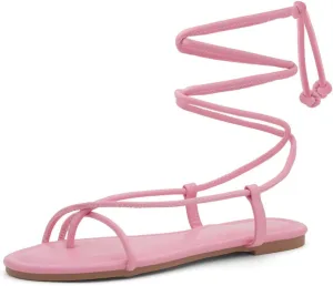 Shoe Land Women’s Flat Sandals – Comfortable Lace-Up Gladiator Sandals with Adjustable Ankle Wrap | Strappy Crisscross Open Toe Tie-Up Shoes for Summer, Beach & Travel