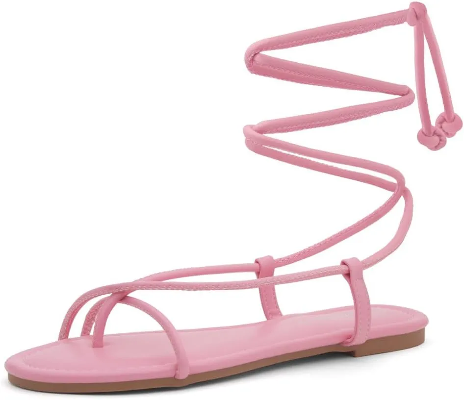 Shoe Land Women’s Flat Sandals – Comfortable Lace-Up Gladiator Sandals with Adjustable Ankle Wrap | Strappy Crisscross Open Toe Tie-Up Shoes for Summer, Beach & Travel