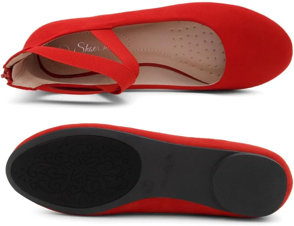 Shoe Land Women's Flats – Dressy & Casual Almond Toe Flat Shoes with Elastic Ankle Strap, Comfortable Slip-On Ballet Flats for Work, Office & Special Occasions