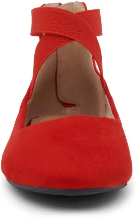 Shoe Land Women's Flats – Dressy & Casual Almond Toe Flat Shoes with Elastic Ankle Strap, Comfortable Slip-On Ballet Flats for Work, Office & Special Occasions