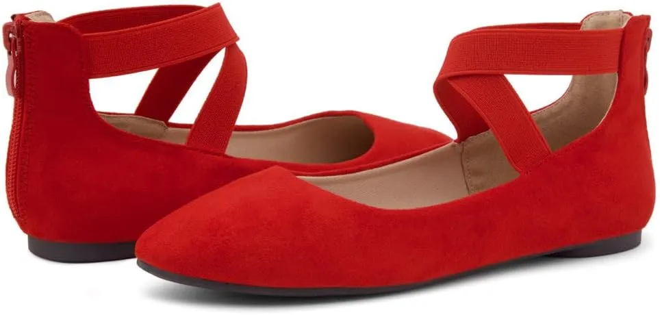 Shoe Land Women's Flats – Dressy & Casual Almond Toe Flat Shoes with Elastic Ankle Strap, Comfortable Slip-On Ballet Flats for Work, Office & Special Occasions