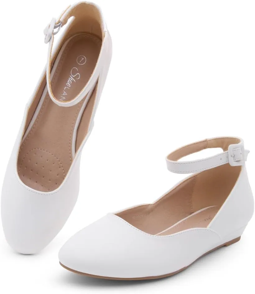 Shoe Land Women’s Flats – Dressy & Comfortable Slip-On Shoes with Low Wedge & Ankle Strap | Round Toe Ballet Flats for Work, Office, Party & Business Casual