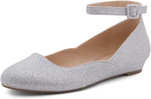 Shoe Land Women’s Flats – Dressy & Comfortable Slip-On Shoes with Low Wedge & Ankle Strap | Round Toe Ballet Flats for Work, Office, Party & Business Casual