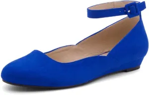 Shoe Land Women’s Flats – Dressy & Comfortable Slip-On Shoes with Low Wedge & Ankle Strap | Round Toe Ballet Flats for Work, Office, Party & Business Casual