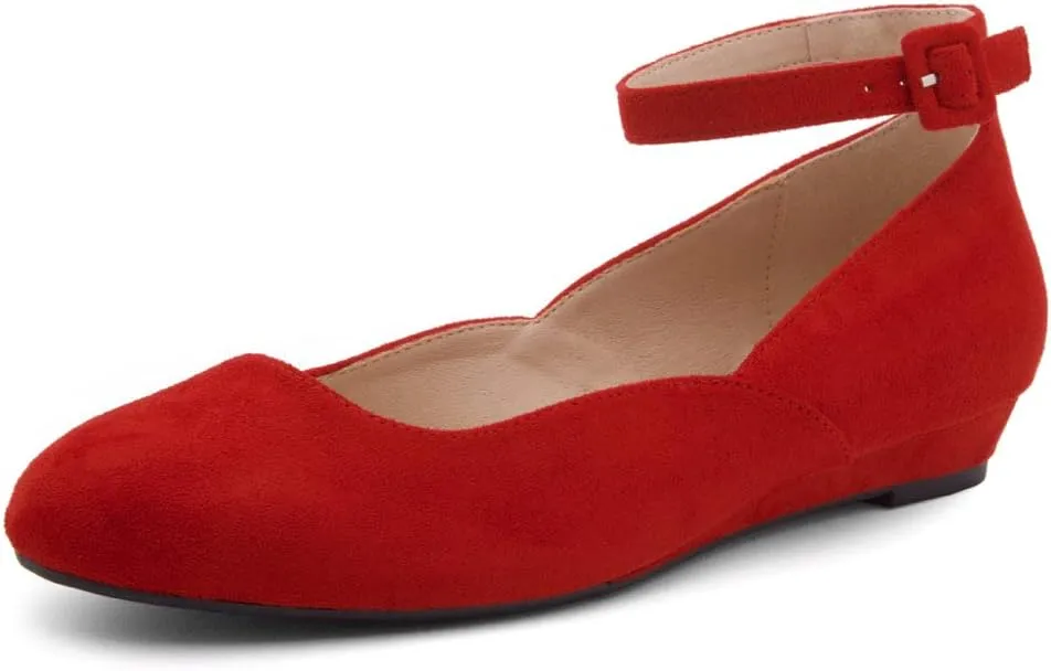 Shoe Land Women’s Flats – Dressy & Comfortable Slip-On Shoes with Low Wedge & Ankle Strap | Round Toe Ballet Flats for Work, Office, Party & Business Casual