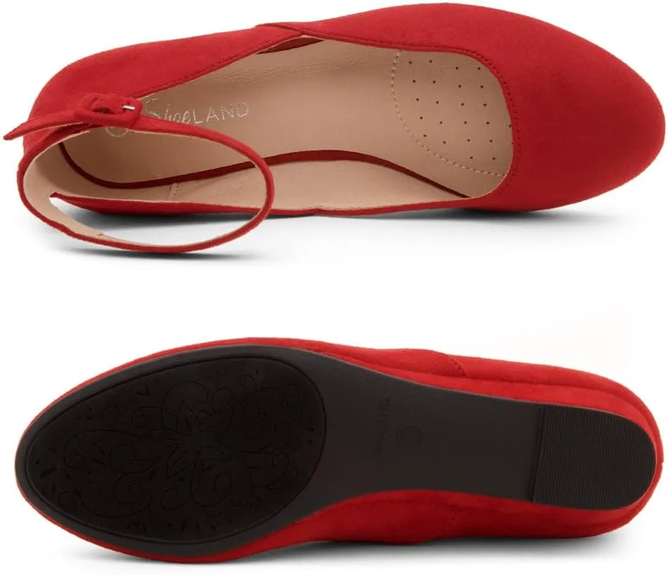 Shoe Land Women’s Flats – Dressy & Comfortable Slip-On Shoes with Low Wedge & Ankle Strap | Round Toe Ballet Flats for Work, Office, Party & Business Casual