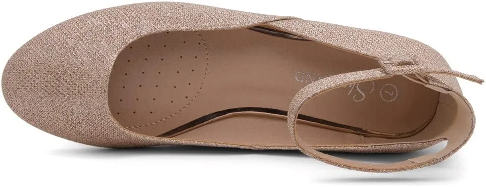 Shoe Land Women’s Flats – Dressy & Comfortable Slip-On Shoes with Low Wedge & Ankle Strap | Round Toe Ballet Flats for Work, Office, Party & Business Casual